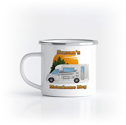 iCaseDesigner Personalised Motorhome Enamel Metal Mug. Any Name and Message