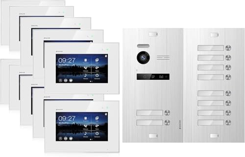 Balter EVO-HD Video Türsprechanlage, Video Türklingel mit Kamera, 10 familienhaus Klingel, Smartphone App, 7 Zoll HD Monitor, Full HD-Kamera, 2 Draht Bus, Gegensprechanlage mit 175° Weitwinkel