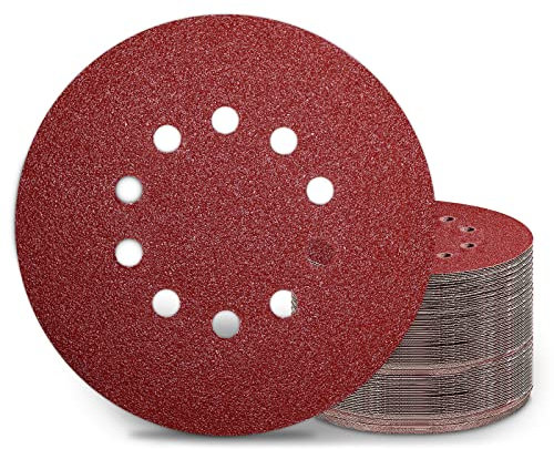 KONGMING 50 Stück Schleifpapier 225mm Klett Schleifscheiben 225mm Körnung P40 10 Loch in Rot für Trockenbauschleifer Exzenterschleifer Schleifgiraffe