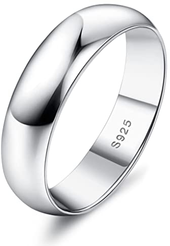 Krfy Ring Silber 925 Damen Männer 18 Karat Weißgold überzogen Plain Daumen Finger Stapelbare Aussage Kuppelringe Hochglanz Verlobung Ewigkeit Ehering Ring für Frauen