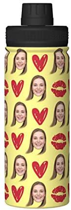 Naispanda Bouteille d'eau Personnalisée avec Nom et Texte Bouteille d'eau Personnalisée en Acier Inoxydable avecTexte Photo sur le Visage Bouteille d'eau Isolée à Double Paroi Personnalisée