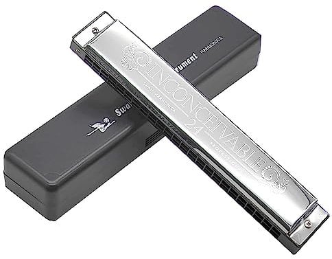 Swan Polyphone Mundharmonika mit 24 Löchern, C-Schlüssel A/B/D/E/F/G/A #/C #/D #/F #/G # Professionelle Tremolo-Mundharmonika für Anfänger und Erwachsene (Tonart B)