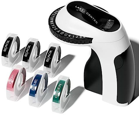 Embossing Label Maker E975,3D Vintage Embossed Label Maker Machine,Omega Emboss Label maker,Handheld Omega Embosser for Home,Office, Organization Gift, Black (6 Label Tapes of 9mm)