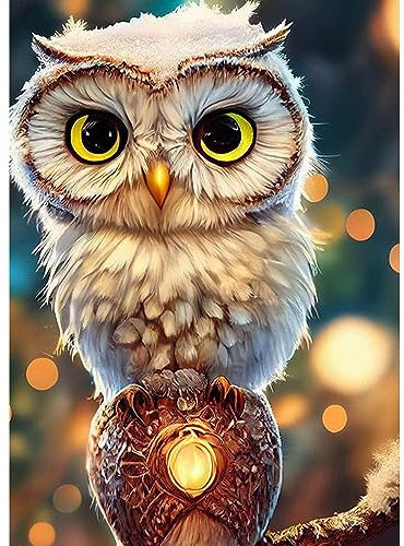 DAERLE Eule Diamond Painting Kinder, Diamant Painting Bilder Eule im Licht, Diamond Painting Erwachsene DIY Diamant Vollbild, Malen Nach Zahlen 5D Diamant Painting für Wand Dekor 30x40cm