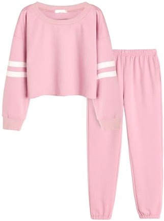 Arshiner Kinder Trainingsanzug Mädchen Jogginganzug Lang Kinderkleidung Set Zweiteilig Sportanzug Bekleidungsset Sweatsuit Frühling 146 152 Rosa 150