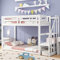 Merax Hochbett 90x200 cm, Hausbett für Kinder, Niedriges Etagenbett aus Holz mit Rausfallschutz und 2 Lattenrost, Vielseitiges Kinderbett mit Sicherheitstreppe, Spielbett für Jungen & Mädchen, Weiß
