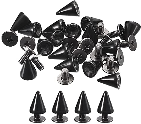 QUARKZMAN 20 Sets Punk Nieten Ziernieten Kegel Spitzen Nieten 7x10mm Metall Killernieten Schraubnieten Rostfrei Nieten für Kleidung Gürtel Taschen Schuhe Heimwerken Lederarbeiten Schwarz