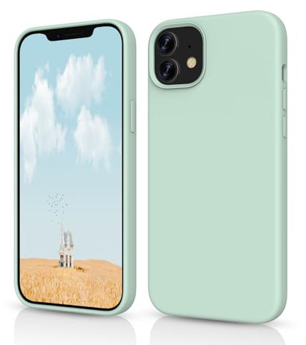 OitiYaa Silicone Case Compatible with iPhone 12/12 Pro Case 6.1 inch, Soft Ultra Slim Protective Shockproof Liquid Silicone Phone Case with Anti-Scratch Microfiber Lining,Mint Green