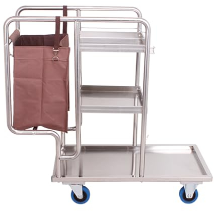 Chariot de nettoyage Inox professionnel Chariot de service multifonction portable avec sac extra large