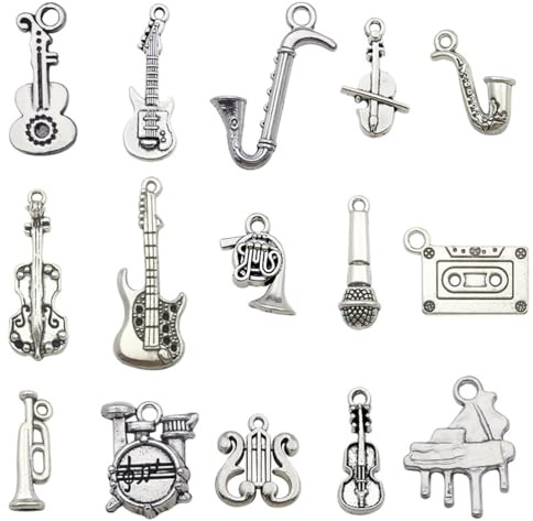 MiaLover 30 Stücke Retro Musik-Anhänger Handgefertigte Accessoires Noten Metall Anhänger Gitarre Musikinstrumente Charm für Musikliebhaber DIY Schmuck Basteln Armband Halskette