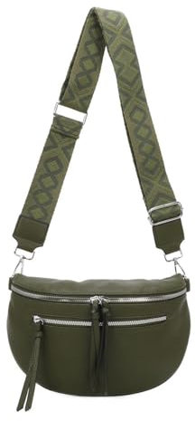 Damen Tasche Crossbody Schultertasche Gürteltasche Brusttasche Hüfttasche Bauchtasche Umhängetasche Cross-Over Bodybag Handytasche Geldtasche Kosmetiktasche Leder Optik Olivgrün S mit RV vorn