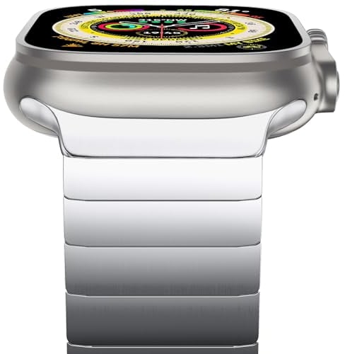 Bandsie Strap Compatible with Apple Watch Straps 45mm 44mm 49mm 42mm, Solid Stainless Steel Adjustable Metal Strap for Apple Watch Ultra/Ultra 2/SE/SE 2/Series 9 8 7 6 5 4 3 2 1, Silver