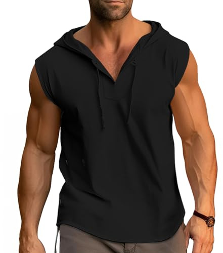 Cooleep Debardeur Homme Coton Musculation Tank Top Sport Tee Shirt sans Manche Débardeur à Capuche Fitness M-3XL