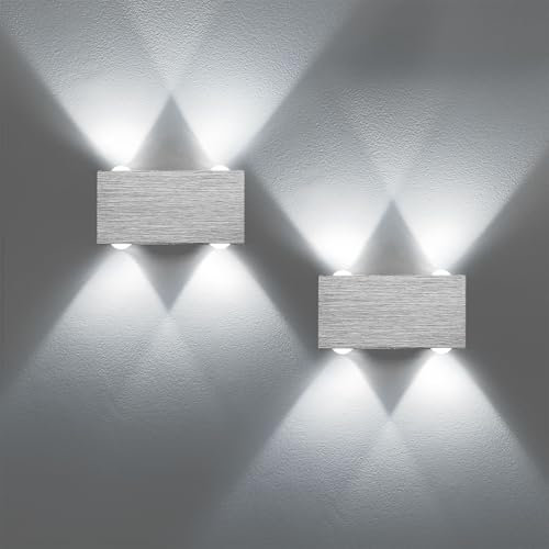 Lightsjoy 2er LED Wandleuchten Innen Modern Wandlampen Silber Up and Down Wandbeleuchtung Aluminium Wandlicht Belechtung Flurlampe Flur für Schlafzimmer Korridor Wohnzimmer Treppe usw Kaltweiss