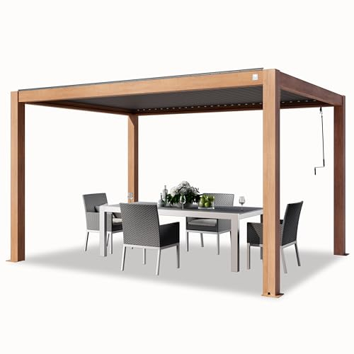 PRIMEYARD Pergola 3x4 m Aluminium Pfosten in Holzoptik mit Lamellendach aus Aluminium Terrassenüberdachung