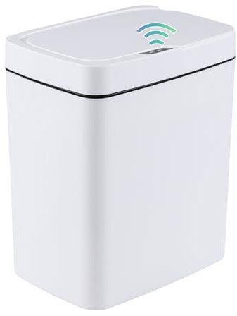 Yuright 15 Liter Motion Sensor Trash Bin, 1 Pack Plastic Automatic Touchless Bin, White
