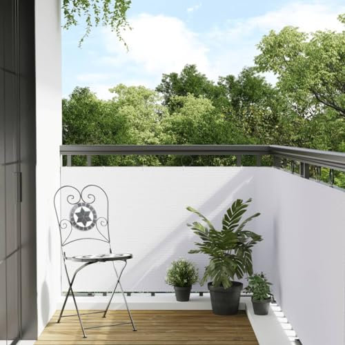 Homgoday Paravent für Balkon, weiß, 300 x 80 cm, aus Polyrattan, Möbel für den Außenbereich, Balkon und Garten, Trennwand für den Außenbereich, Trennwand für den Außenbereich