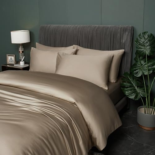 DXHOME Bettwäsche Bambus 155x220cm Braun Taupe Khaki Uni 100% Natürlichem Bambus Sommerbettwäsche Atmungsaktiv Kühle Bettbezug-Set Doppelbett Bettbezug mit Reißverschluss und 2 Kissenbezüge 80x80cm