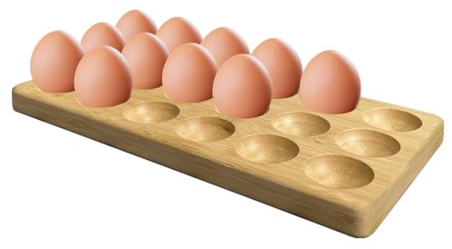 Wooden Bamboo Egg Holder for Countertop - 18-Egg Storage Rack for Fresh Chicken, Quail, Duck, and Turkey Eggs, Stackable Farmhouse Style Egg Tray & Kitchen Organizer for Refrigerator or Counter Decor