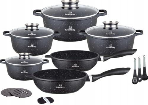 KlönBerg 17-teiliges Antihaft-Topfset mit Deckel,Pfanne,Induktion,schwarz KB4026