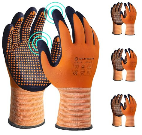 Schwer 3 Paar Arbeitshandschuhe mit Grip Noppen für Anti-Rutsch Griff,arbeitshandschuhe herren und Damen,Touchscreen,handschuhe für Kfz,Elektromontage,L