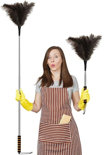 CHKYYB Extendable Ostrich Feather Duster 60 Inches Fluffy Natural Genuine Handheld Feather Duster for Cleaning High Ceiling Pendant Lamp Office Home Furniture Car Supplies