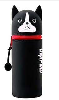 GDFJBG 2-in-1 Silikon Federmäppchen - Bär, Federtasche aus weichem Silikon für Stifte, Federmappe und Stiftehalter, Mäppchen Tiere, Schlampermäppchen (schwarzer Hund)