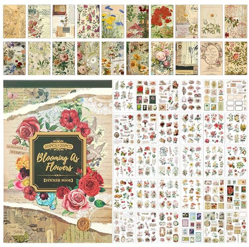 Vintage Blume Washi Aufkleber, 400 PCS Vorgeschnittene Scrapbook Papier, 20 PCS für Journaling Notebook, Wasserflasche Album, Telefon Fall, Laptop