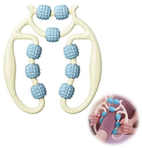 RANJIMA Massageroller Beine, Manuell Faszienrolle Bein Massage Roller mit Griff & 9 Rädern, Cellulite Massagegerät zur Entspannung für Oberschenkel, Glutee, Nacken, Fuß, Bauch und Armmassage (Blau)