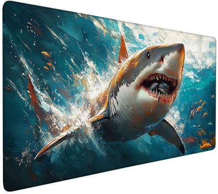 Mouse Pad Blue Desk Mat 700x300mm Gaming Mouse Pad Shark Mousepad Large with Anti-Slip Rubber Base, Waterproof Mousemat Durable Gaming Mat Desk accessories for Office Decor, Gifts for Woman J1-662