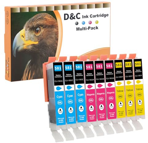 D&C CLI-581XXL Druckerpatronen Kompatibel mit Canon 581 XXL Patronen für Canon Pixma TR8550 TS6350a TR8500 TS6150 TS6350 TS6250 TS6300 TS8251 TS8150 TS6151 TS9550 TS9551 TS705, 3 Cyan 3 Magenta 3 Gelb