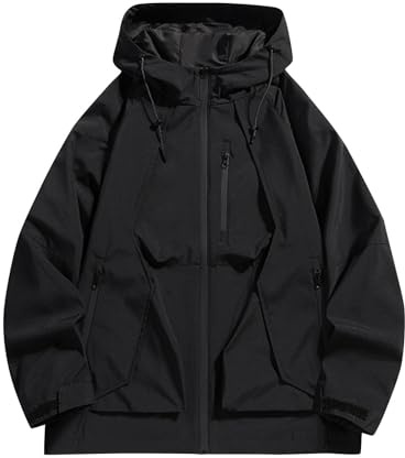 Flodxo Veste de pluie imperméable et légère pour homme - Grande taille - Veste de randonnée et de marche avec capuche - Manches longues - Fermeture éclair - Veste de pluie respirante et coupe-vent