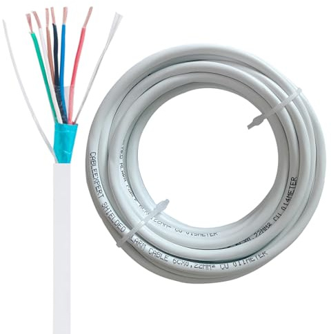 Cavo di allarme schermato, 6 C × 0,22 mq, cavo di controllo allarme in rame puro, cavo di sicurezza, filo di sicurezza, per stazione antincendio/suono/sicurezza antifurto (5 metri)