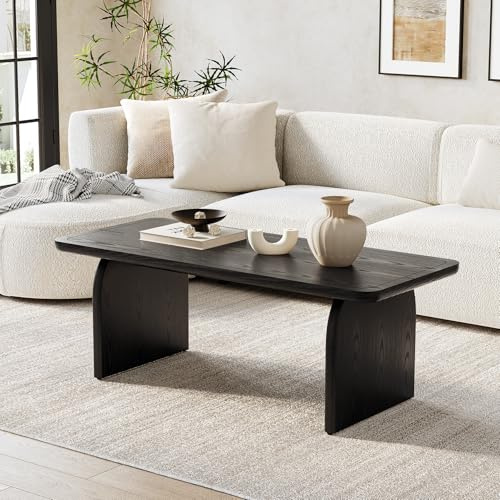 Tribesigns Couchtisch Holz,120 cm Wohnzimmertisch mit abgerundeten Ecken, Kaffeetisch, Sofatisch,moderner minimalistischer Bauernhaus,Beistelltisch für Tee und Kaffee (schwarz)