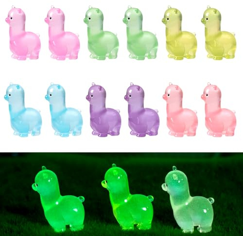 12 Stück Leuchtende Mini-Alpaka Figurine,Glowing Mini Animals Glow in The Dark,Miniature Alpaca Figures,Resin Sheep Tiny Lamb Cupcake für Gartendeko,DIY Micro Landschaft Szenen