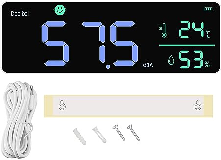 Wisyurt DM1306D NuméRique DéCibel SonomèTre DéTecteur de Bruit Mural Intelligent 30-130DB Moniteur de TempéRature et D'Humidité