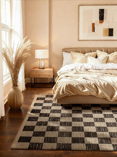 Hanse Home Rex Juteteppich - Natur Wohnzimmerteppich,Jute & Baumwolle, Handgewebt, Schachbrett, Robust & Pflegeleicht, Naturfaser Teppich für Wohnzimmer, Schlafzimmer - Natur Weiß Schwarz, 160x230cm