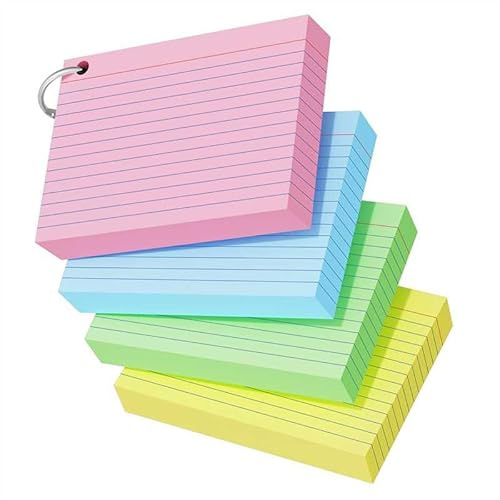 200 Stück Karteikarten A6 Liniert Bunt Moderationskarten Din 10,2 x 14cm | Lernkarten mit Ring, Bunte Din A6 Karteikasten Quer Kleine Karteikarten Vokabeln Lernen Flashcards Karteikarte A6 Flash Cards