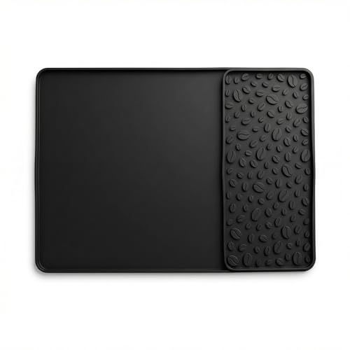Unterlage Kaffeemaschine, Silikonmatte Kaffeemaschine, Kaffee Zubehör, Abtropfmatte Geschirr, Hoch Saugfähig, Geeignet für Kaffeemaschinen, Küchenarbeitsplatten und Geschirr, Schwarz, 60 X 40 cm