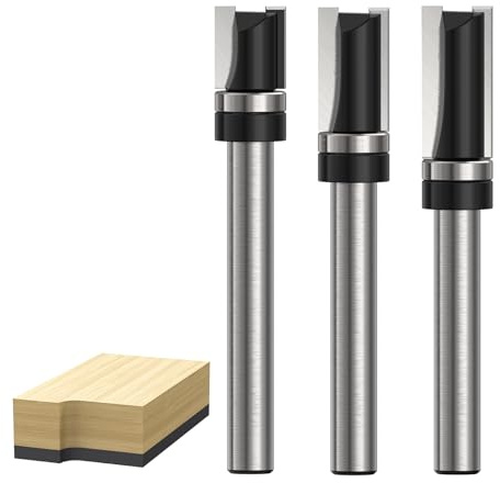Lot de 3 Fraises à Affleurer, Queue 8 mm, Ø 12 mm, Fraise à Copier avec Roulement à Billes Interchangeable, Fraise Affleureuse pour Défonceuse