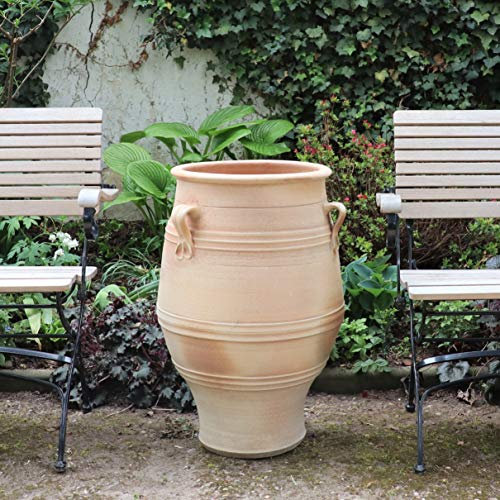 Kreta-Keramik Palatina Werkstatt, hochwertige Terracotta Amphore 70 cm handgefertigt, frostfest, mediterrane Pflanzamphore für Garten Balkon Terrasse Außenbereich | Thymus 70