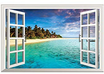 Vista finta dell'isola dell'autoadesivo dell'autoadesivo della parete della finestra per la decorazione domestica della camera da letto del salone