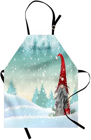 ABAKUHAUS Gnom Kochschürze, Elf Tomte, der auf Schnee auf dem finnischen Weihnachtsthema des Winters Steht, Farbfest Höhenverstellbar Waschbar Klarer Digitaldruck, Mintgrün Babyblau