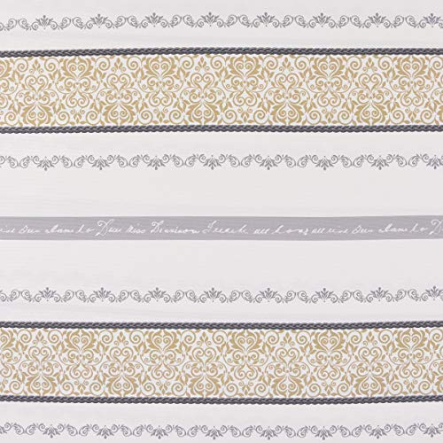 Dekostoff Landhausstoff Streifen Ornamente ecru grau beige 160cm