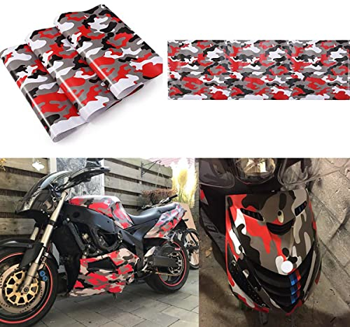 LKXHarleya Rot und Weiß Camo Autofolie Aufkleber Adhesive Auto Vinyl Aufkleber Fahrzeuglackschutzfolie Tarnung Vinylfolie für Auto Bike Motorrad, 3000x152 cm