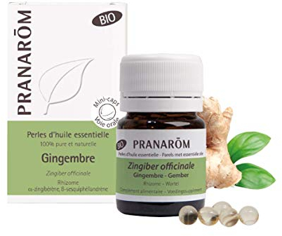 PRANARÔM - Perles D'Huile Essentielle Gingembre BIO - Capsules Prédosées - Digestion et Tonus - 100% Pure Et Naturelle - HECT - 60 Perles