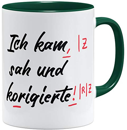 OM3® lustige Lehrer Tasse mit Spruch Lehrergeschenk | Keramik Becher | 11oz 325ml | Beidseitig Bedruckt | Grün