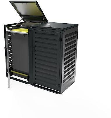 Cache Poubelle Double en Aluminium thermolaqué Spécial Copropriété (3mm) - 2x360 litres - Gris Anthracite