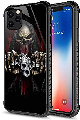 CARLOCA iPhone 12 Pro Max Hülle, Totenkopf mit Waffen, iPhone 12 Pro Max Hüllen für Mädchen und Frauen, Grafik-Design, stoßfest, kratzfest, Fallschutz für Apple iPhone 12 Pro Max