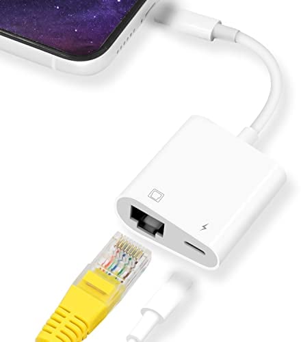 Adaptador Ethernet 2 en 1 Light-ning a RJ45, KozyOne 10Mbps/100Mbps RJ45 Ethernet con puerto de carga, compatible con iPhone/iPad/iPod, rápido y estable para juegos en línea y visualización de video